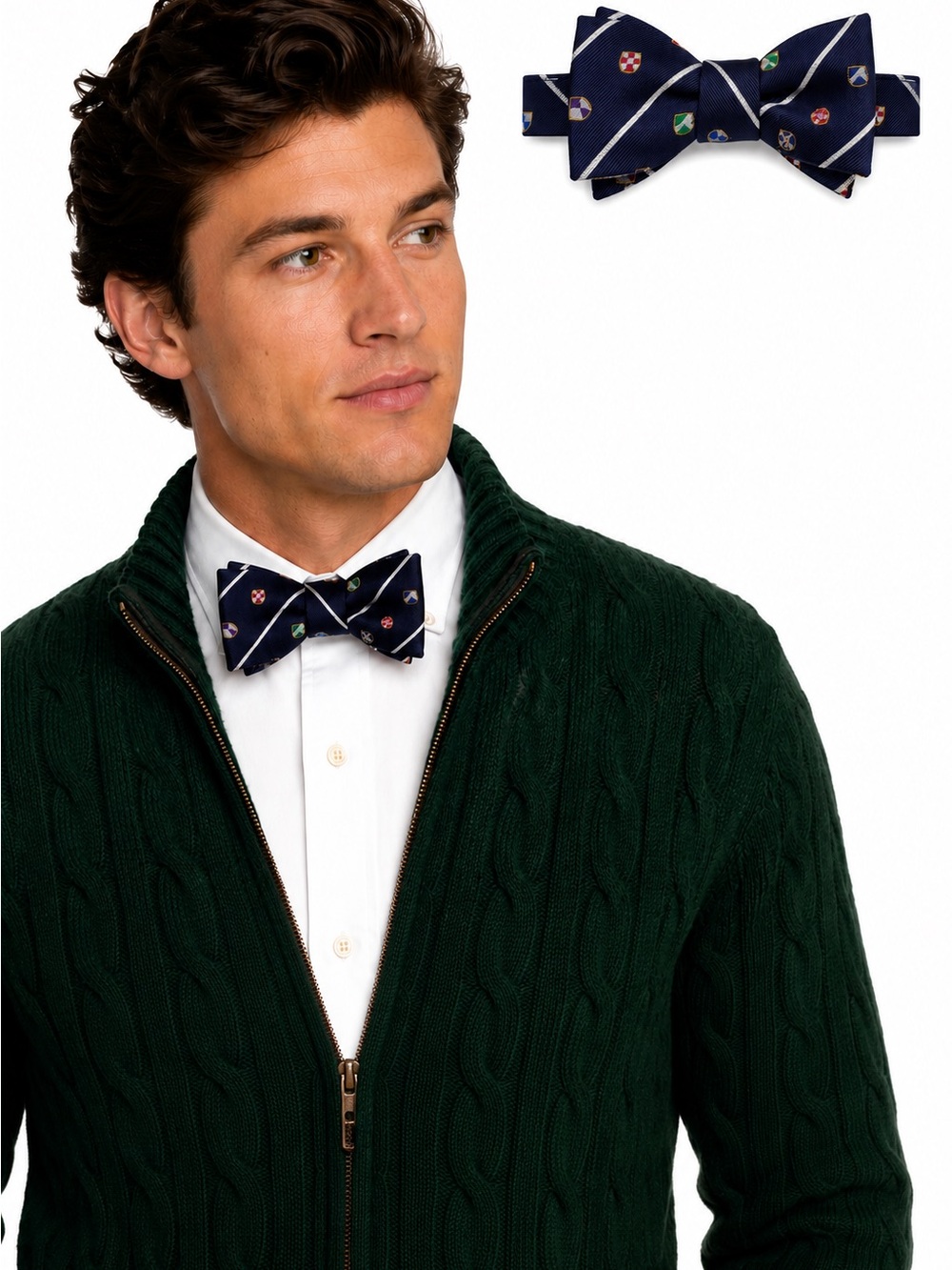 High Cotton Silk Cotton Bow Tie Blue Crest Print Adjustable Self Tie Preppy